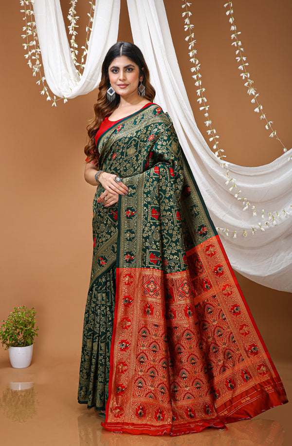 KANCHIPURAM Silk Jacquard Border Saree  With JECARD BORDER Sari