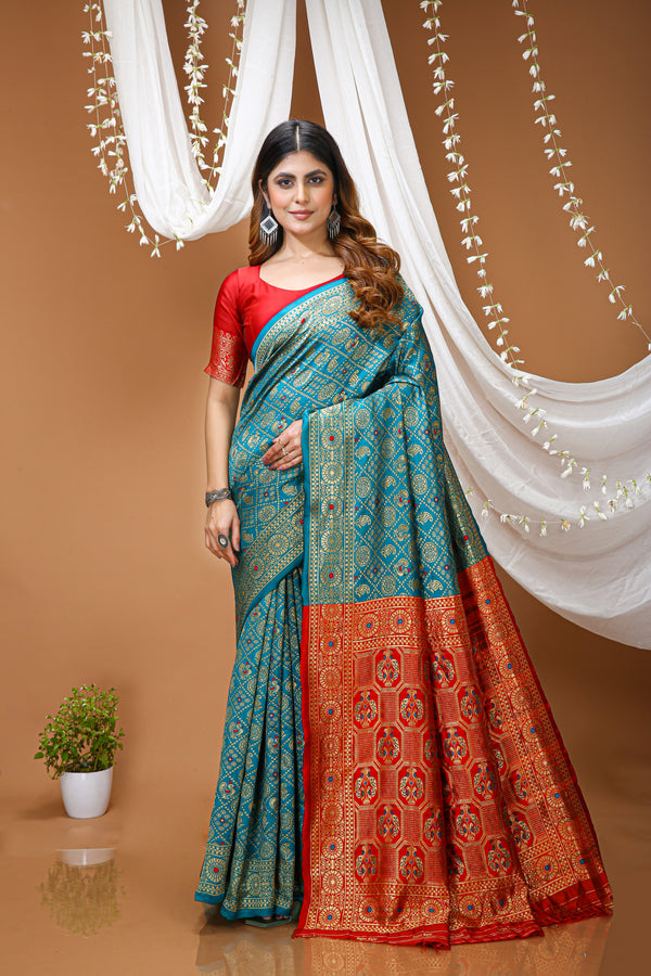 KANCHIPURAM Silk Jacquard Border Saree  With JECARD BORDER Sari