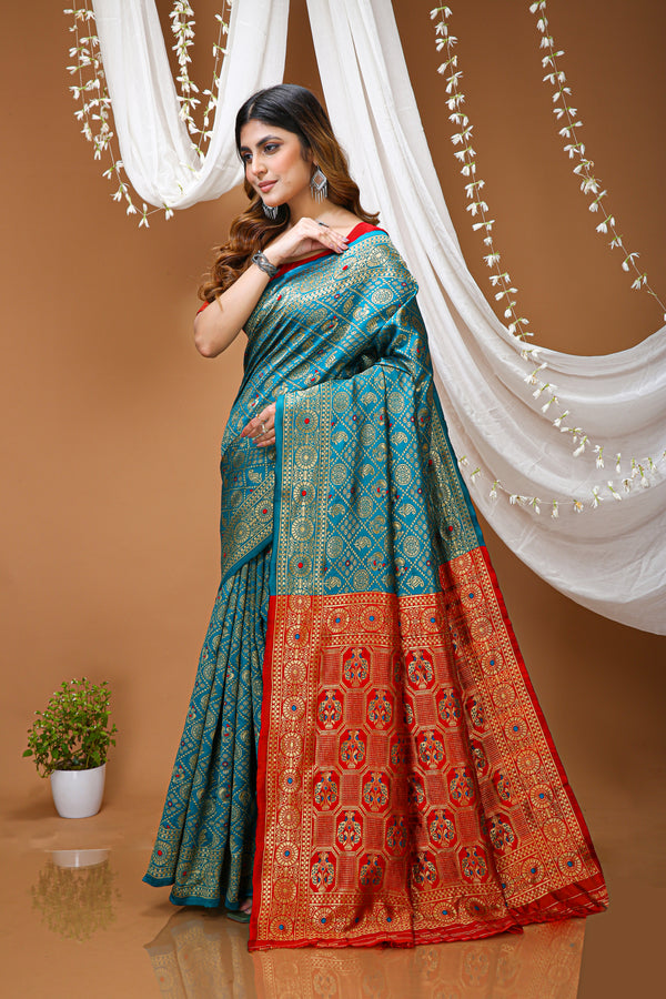 KANCHIPURAM Silk Jacquard Border Saree  With JECARD BORDER Sari