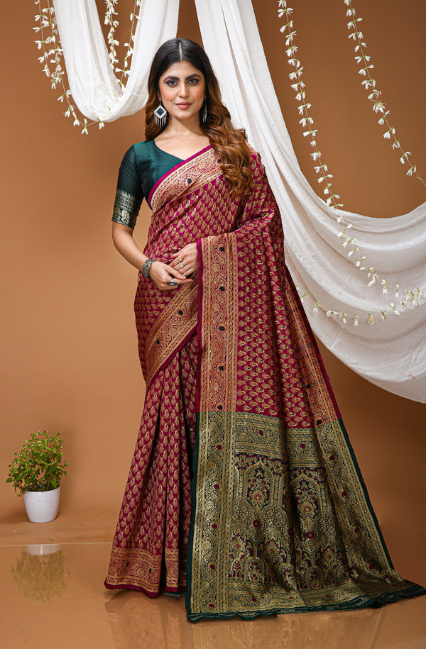 KANCHIPURAM Silk Jacquard Border Saree  With JECARD BORDER Sari