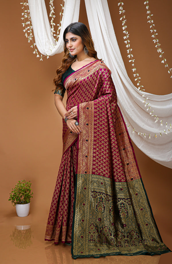 KANCHIPURAM Silk Jacquard Border Saree  With JECARD BORDER Sari