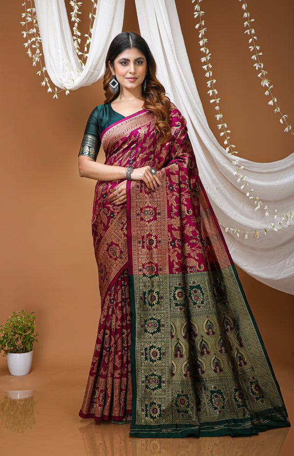 KANCHIPURAM Silk Jacquard Border Saree With JECARD BORDER Sari More