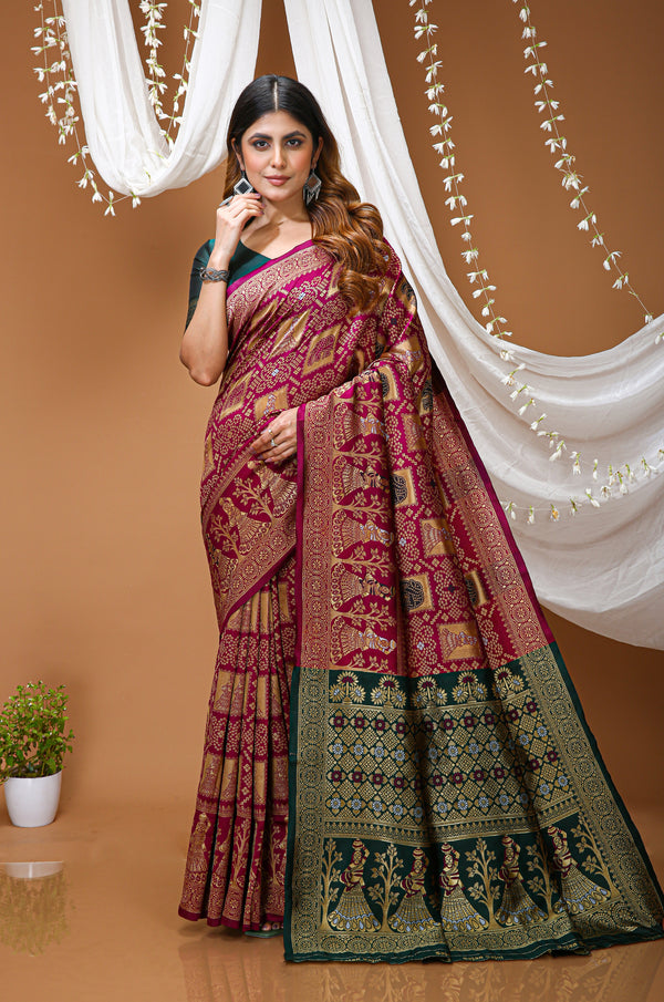KANCHIPURAM Silk Jacquard Border Saree  With JECARD BORDER Sari