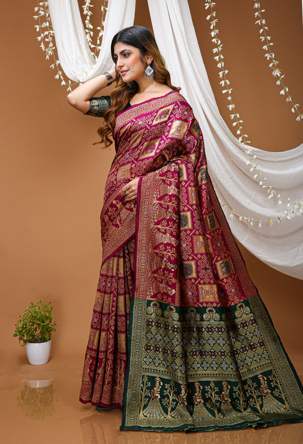 KANCHIPURAM Silk Jacquard Border Saree  With JECARD BORDER Sari