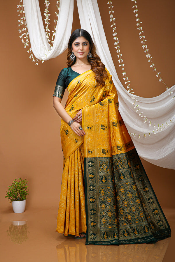 KANCHIPURAM Silk Jacquard Border Saree With JECARD BORDER Sari Mina Doll