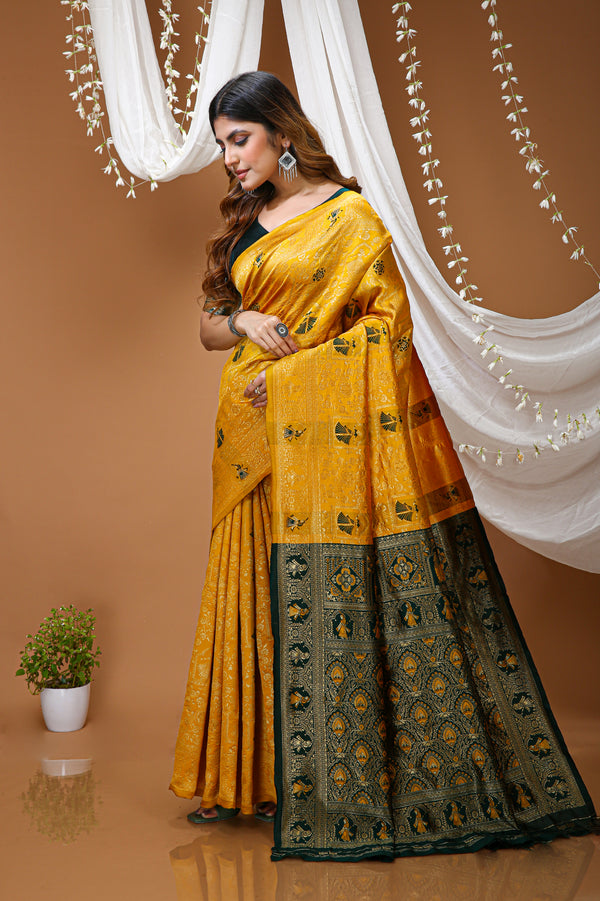 KANCHIPURAM Silk Jacquard Border Saree With JECARD BORDER Sari Mina Doll