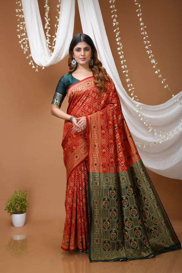 KANCHIPURAM Silk Jacquard Border Saree  With JECARD BORDER Sari
