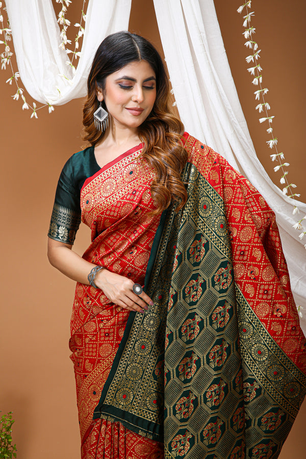 KANCHIPURAM Silk Jacquard Border Saree  With JECARD BORDER Sari