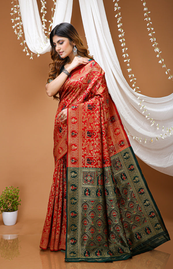 KANCHIPURAM Silk Jacquard Border Saree With JECARD BORDER Sari Mina Doll
