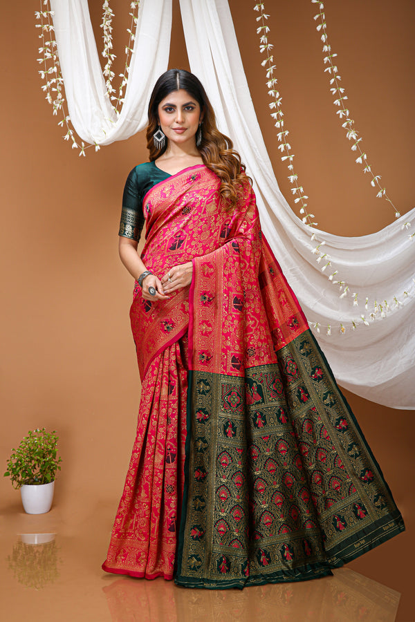 KANCHIPURAM Silk Jacquard Border Saree With JECARD BORDER Sari Mina Doll