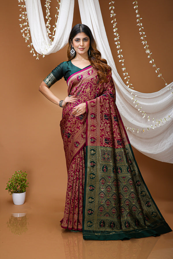 KANCHIPURAM Silk Jacquard Border Saree With JECARD BORDER Sari Mina Doll