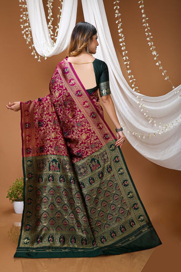 KANCHIPURAM Silk Jacquard Border Saree With JECARD BORDER Sari Mina Doll