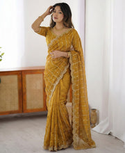 Dual-Tone Liquid Satin Saree | Multi-Color Sequence Work & Matching Blouse