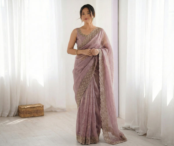Glamorous Space Soft Silk Saree for Weddings | Heavy Siroski Diamond Work with Archo Detailing
