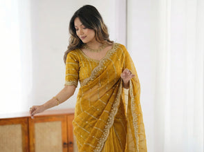 Dual-Tone Liquid Satin Saree | Multi-Color Sequence Work & Matching Blouse