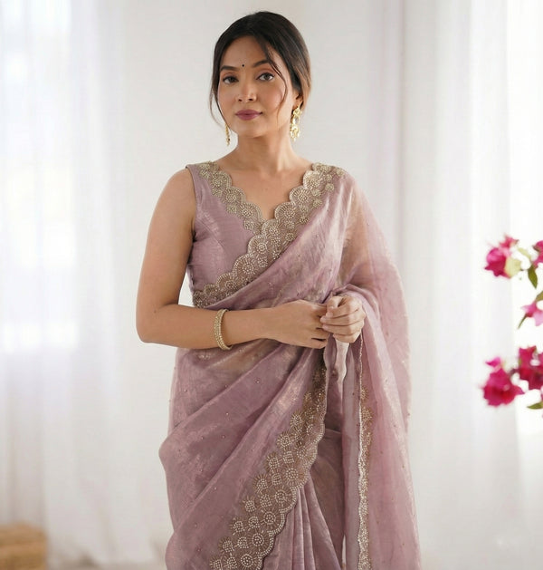 Glamorous Space Soft Silk Saree for Weddings | Heavy Siroski Diamond Work with Archo Detailing