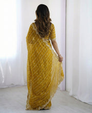 Dual-Tone Liquid Satin Saree | Multi-Color Sequence Work & Matching Blouse