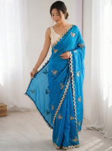 Women's Designer Dual-Tone Satin Saree | Heavy Multi-VAL Sequence Work | Bangalori Silk Embroidered Blouse