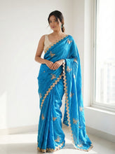 Women's Designer Dual-Tone Satin Saree | Heavy Multi-VAL Sequence Work | Bangalori Silk Embroidered Blouse