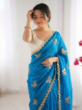 Women's Designer Dual-Tone Satin Saree | Heavy Multi-VAL Sequence Work | Bangalori Silk Embroidered Blouse