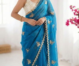 Women's Designer Dual-Tone Satin Saree | Heavy Multi-VAL Sequence Work | Bangalori Silk Embroidered Blouse