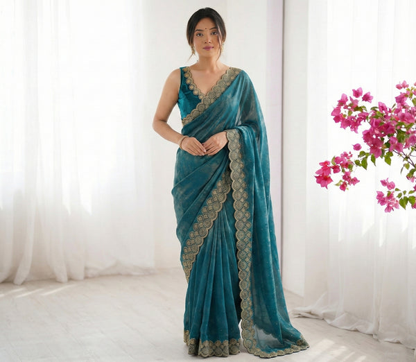 Glamorous Space Soft Silk Saree for Weddings | Heavy Siroski Diamond Work with Archo Detailing
