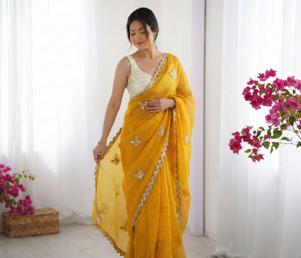 Fendy Satin Dual Shade Saree with Sequence Embroidery Work | Designer Party Wear Saree with Bangalori Embroidery Blouse