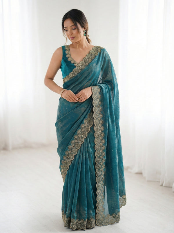 Glamorous Space Soft Silk Saree for Weddings | Heavy Siroski Diamond Work with Archo Detailing