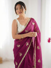 Fendy Sattin Dual Shade Saree Multi Val Sequence Embroidery Work with Bangalore Embroidery Blouse - Designer Party Wear