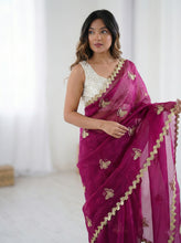 Fendy Sattin Dual Shade Saree Multi Val Sequence Embroidery Work with Bangalore Embroidery Blouse - Designer Party Wear