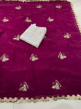 Fendy Sattin Dual Shade Saree Multi Val Sequence Embroidery Work with Bangalore Embroidery Blouse - Designer Party Wear