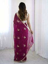 Fendy Sattin Dual Shade Saree Multi Val Sequence Embroidery Work with Bangalore Embroidery Blouse - Designer Party Wear