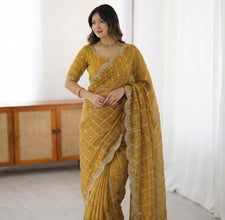 Dual-Tone Liquid Satin Saree | Multi-Color Sequence Work & Matching Blouse