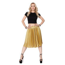 Premium Heavyweight Satin Pleated Midi Skirt – High-Waist A-Line Flare with Elastic Comfort Band KF-1004