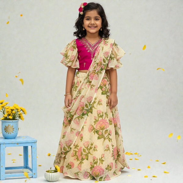 little Princess In Timeless Charm With This Ready-to-Wear Kids Saree Set RK-5