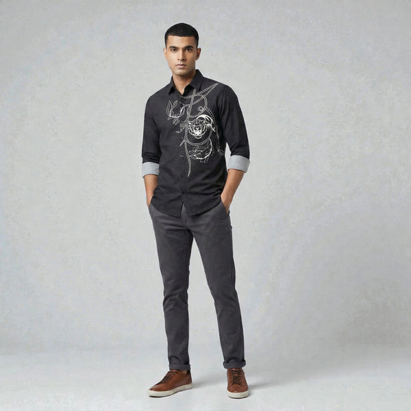 MEN'S EXCLUSIVE  LINEN FABRIC  POSITION PRINT FULLSLEEV DESINER SHIRT VLT1