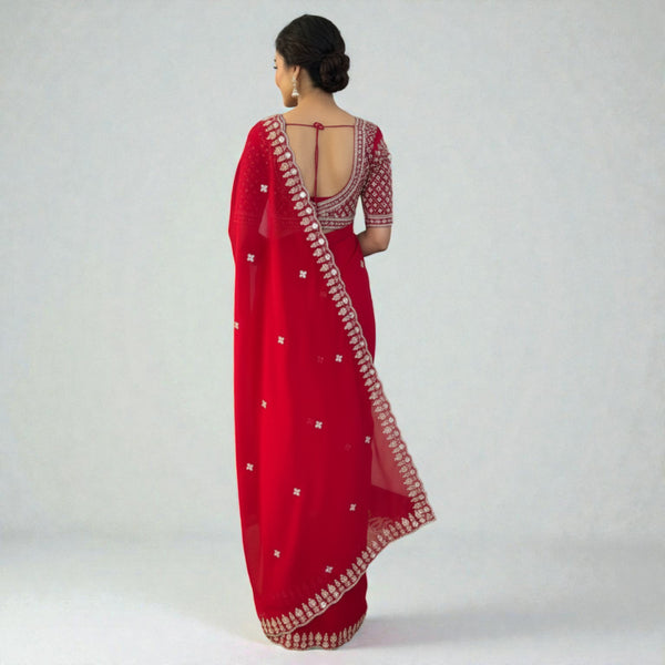 New Designer Ethnic Wedding Wear Red Color Saree for Cocktail & Reception KD-3