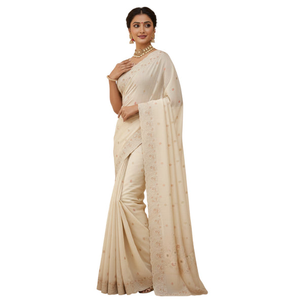 Linen Cotton Saree with Zari Weaving Breathable Natural Fabric Ethnic Wear for Women Subtle Festive Elegance AT-22