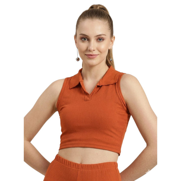 Women's & Girls' Collar Crop Top Lycra Fabric - Stretchy Collared Short Top Regular Fit Casual Party Wear