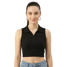 Women's & Girls' Collar Crop Top - Trendy Collared Short Top Regular Fit Casual Party Wear