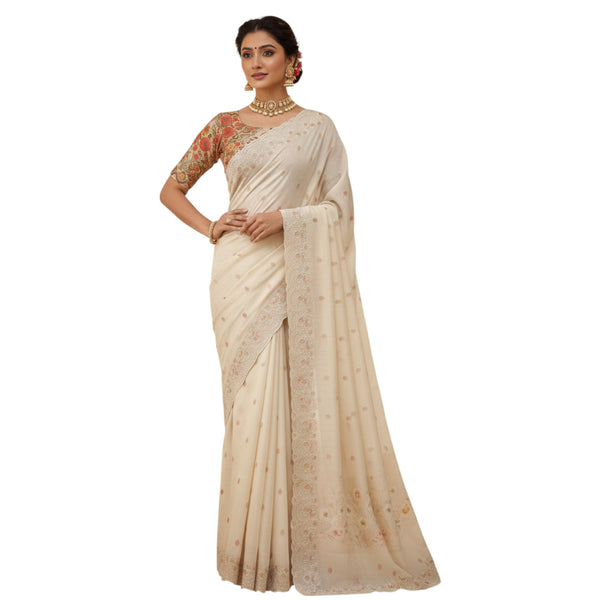 Linen Cotton Saree with Zari Weaving Breathable Natural Fabric Ethnic Wear for Women Subtle Festive Elegance AT-22