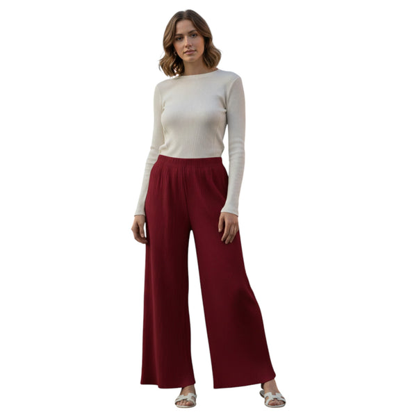 Premium Heavy Lycra Pleated Palazzo Pants – High-Waisted Elastic Comfort Fit MB-13