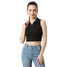 Women's & Girls' Collar Crop Top - Trendy Collared Short Top Regular Fit Casual Party Wear