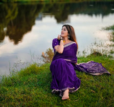 Women's Designer Viscose Chinon Saree | Heavy Pure Jacquard Zari Work Blouse Piece