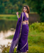 Women's Designer Viscose Chinon Saree | Heavy Pure Jacquard Zari Work Blouse Piece