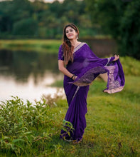 Women's Designer Viscose Chinon Saree | Heavy Pure Jacquard Zari Work Blouse Piece