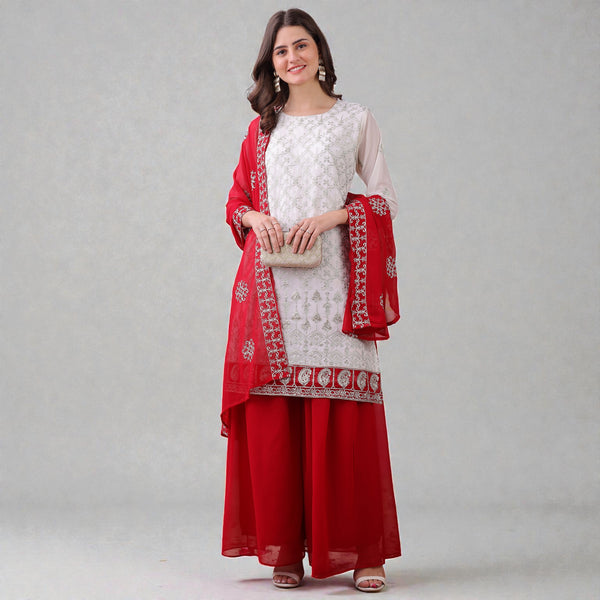 Traditional Festive Wear Outfit with High-Shine Finish Georgette Top and Sharara Set with Dupatta ANF 6005