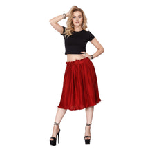 Premium Heavyweight Satin Pleated Midi Skirt – High-Waist A-Line Flare with Elastic Comfort Band KF-1004