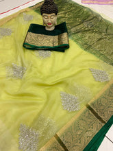 Kanchipuram Organza Jacquard Saree with Multi-Sequence Work & Raw Silk Blouse