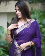 Women's Designer Viscose Chinon Saree | Heavy Pure Jacquard Zari Work Blouse Piece